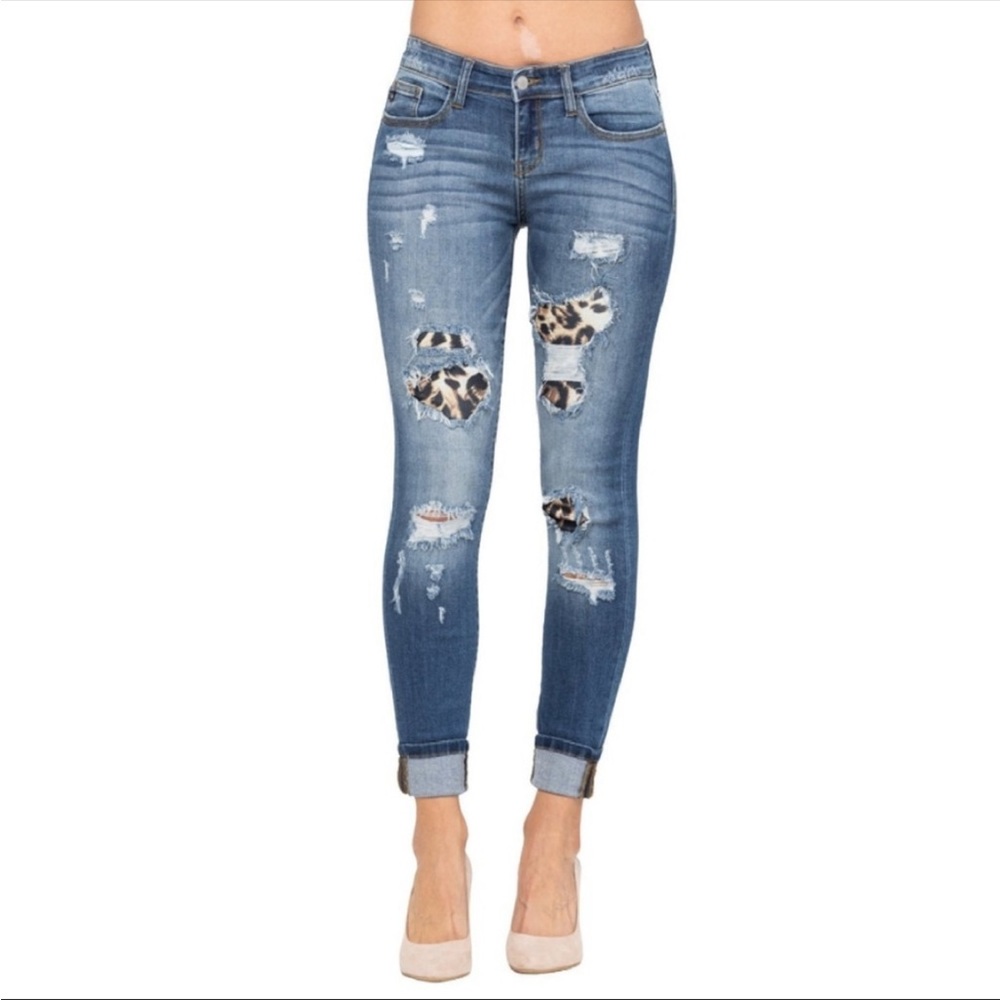 Judy Blue Ripped Cheetah Leopard Accented Jeans Size 3 / 27
